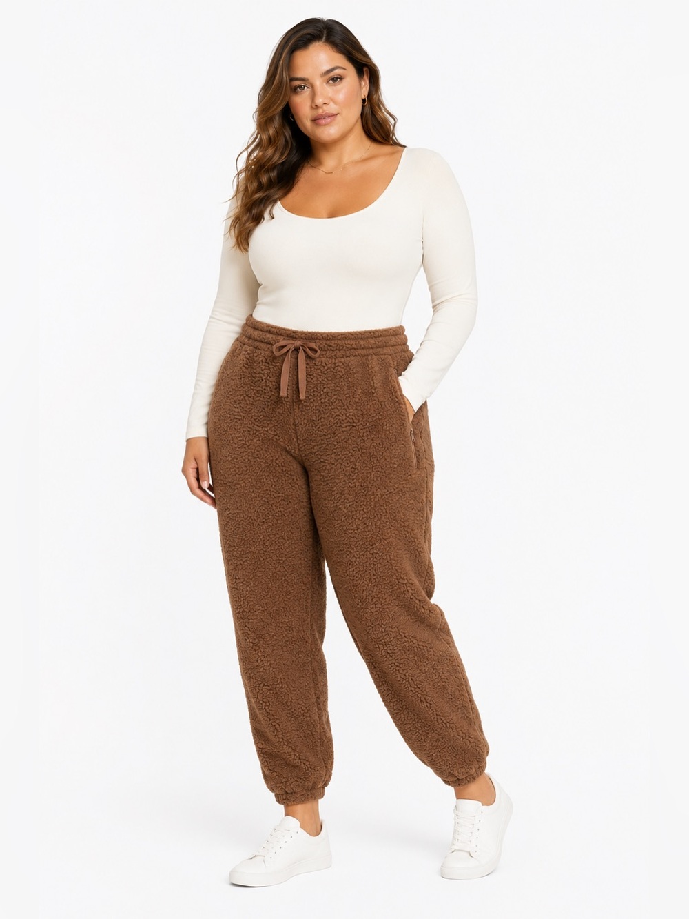 SKIMS Brown Sherpa Fleece Jogger Pants XL NWT Cozy Lounge Drawstring